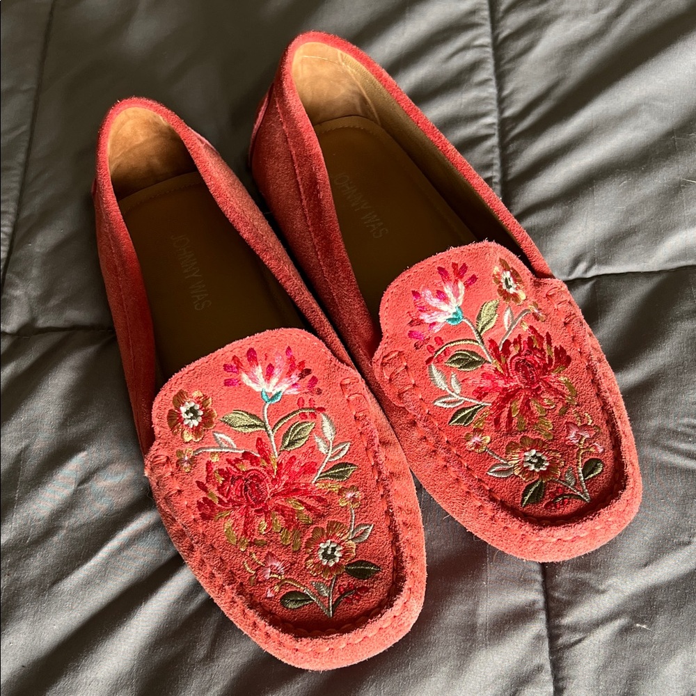 Johnny Was Red Embroidered Loafers